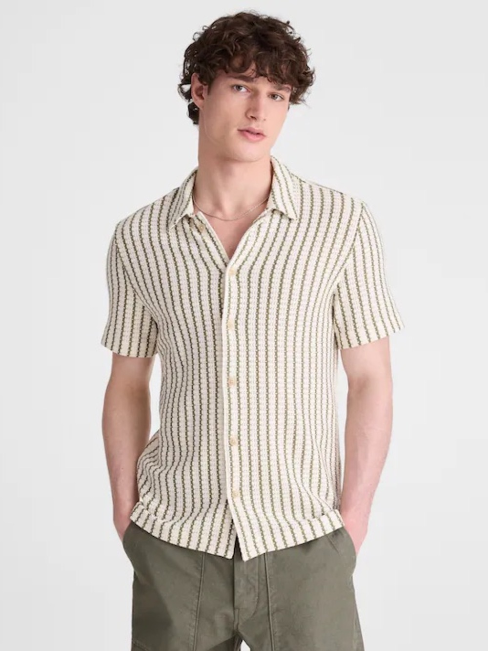 Madewell Textured-Knit Short-Sleeve Shirt in Vintage Ivory Size L $98 0A076